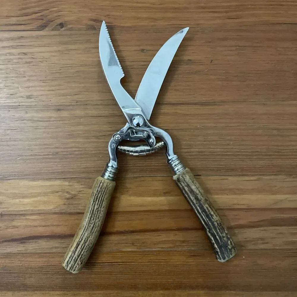 Vintage Kirk’s Germany Stag Handle Poultry Shears Antler Game Scissors MCM